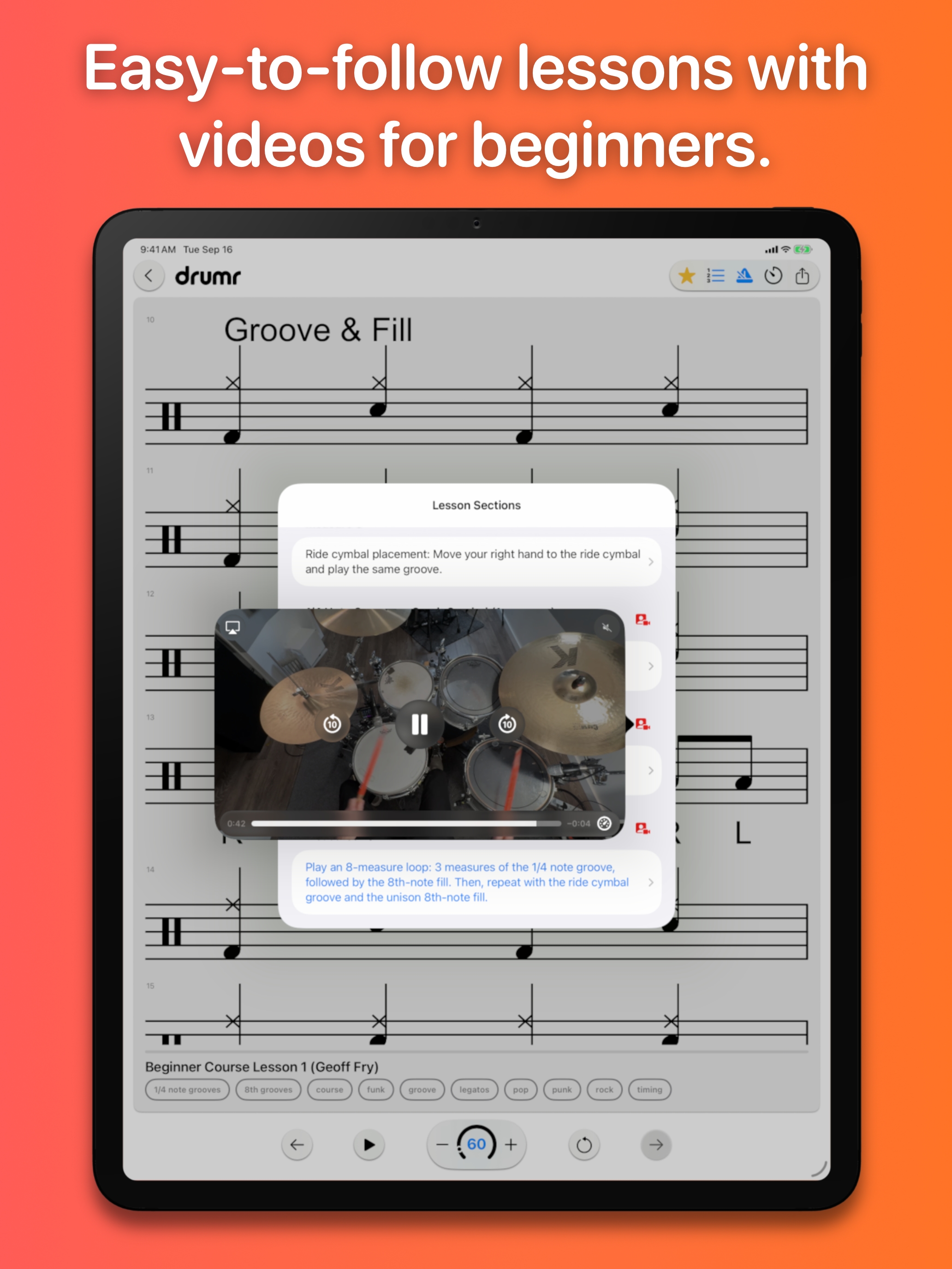 Drumr on iPad - Metronome settings